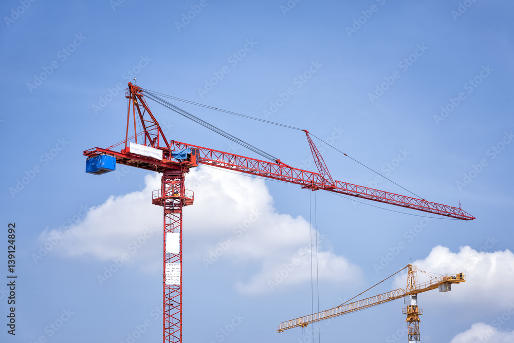 Building construction with crane