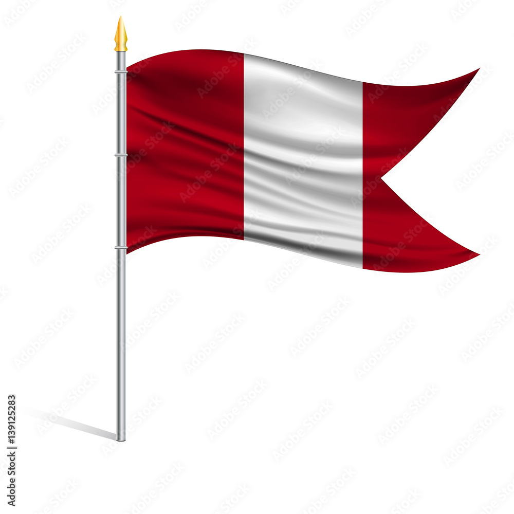 The national flag of Peru on a pole. The wavy fabric. The sign and symbol of the country. Realistic vector. The national flag of Peru on a pole. The wavy fabric. The sign and symbol of the country. Realistic vector.