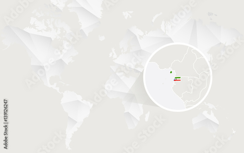 Equatorial Guinea map with flag in contour on white polygonal World Map.