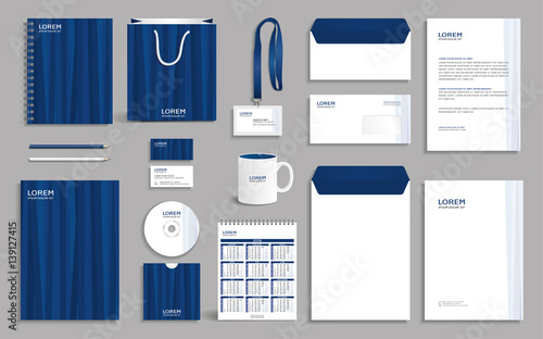 Business stationery set template, corporate identity design mock-up with blue abstract background