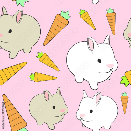 Seamless tileable pattern vector rabbits carrots easter bunnies pink