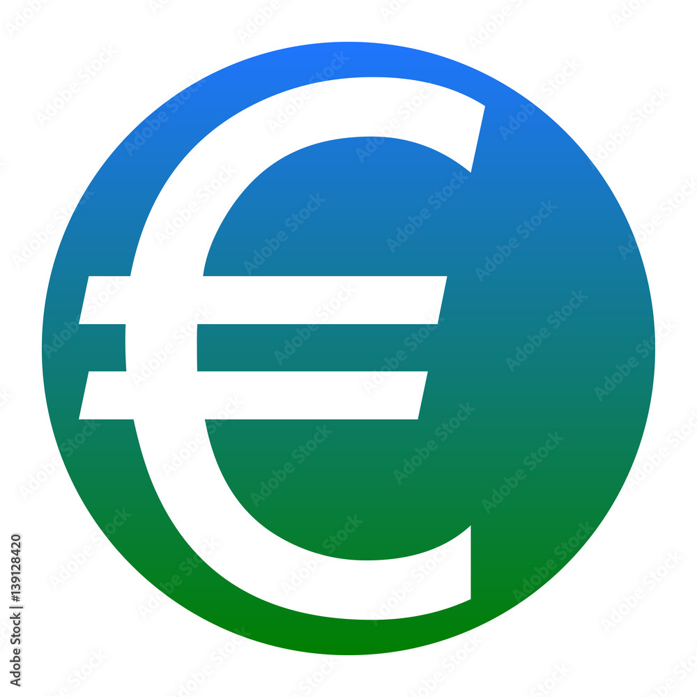 Euro sign. Vector. White icon in bluish circle on white background. Isolated. Euro sign. Vector. White icon in bluish circle on white background. Isolated.