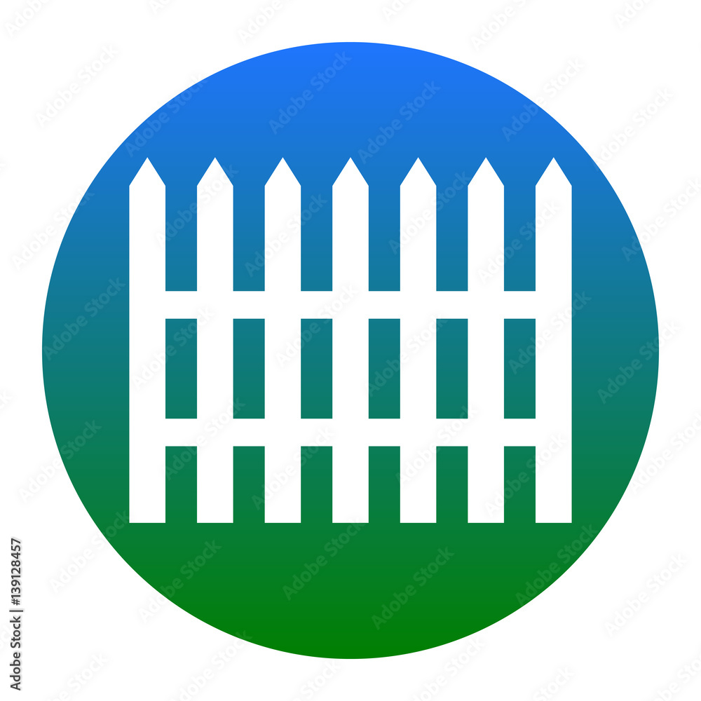 Fence simple sign. Vector. White icon in bluish circle on white background. Isolated. Fence simple sign. Vector. White icon in bluish circle on white background. Isolated.