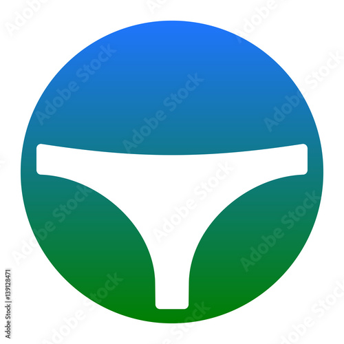 Womens panties sign. Vector. White icon in bluish circle on white background. Isolated.