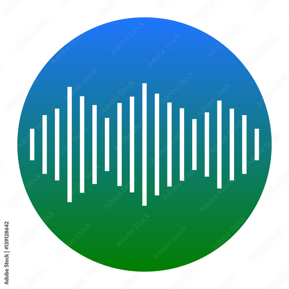 Sound waves icon. Vector. White icon in bluish circle on white background. Isolated.
