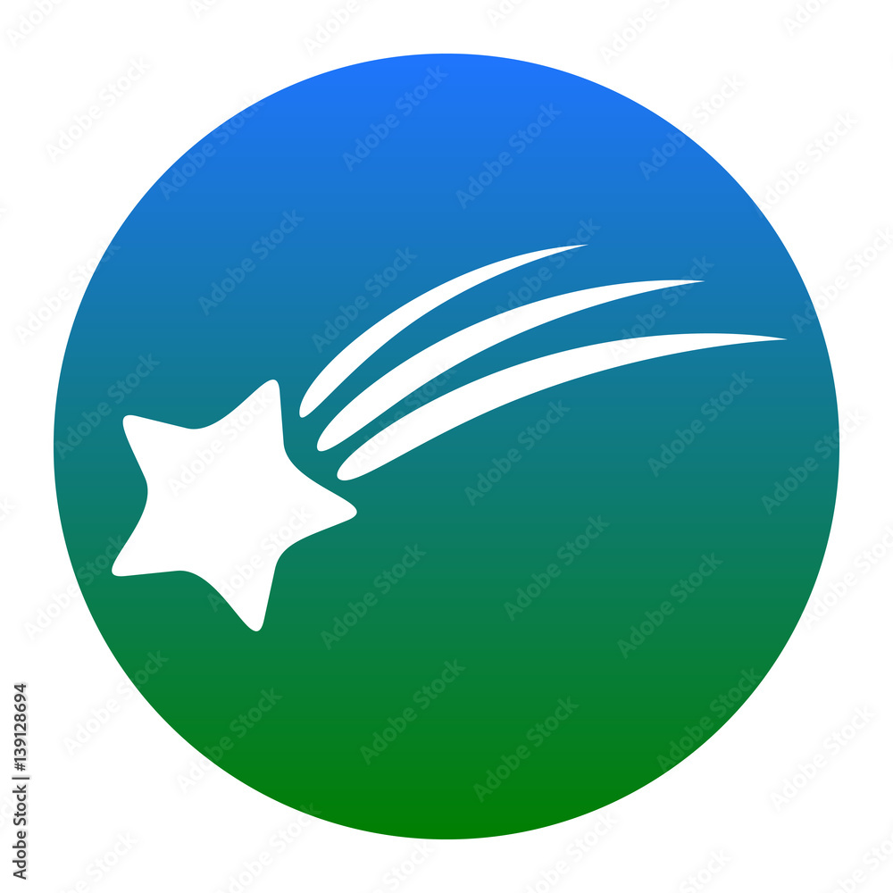 Shooting star sign. Vector. White icon in bluish circle on white background. Isolated. Shooting star sign. Vector. White icon in bluish circle on white background. Isolated.