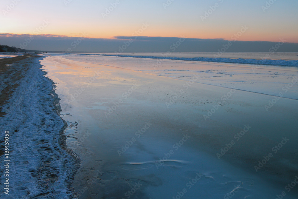 Gulf of Riga in winter evening. Jurmala, Latvia