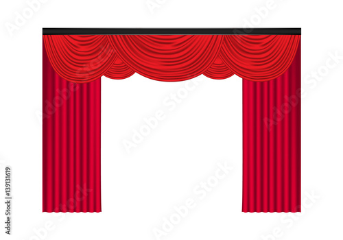 Red luxury curtains and draperies on white background