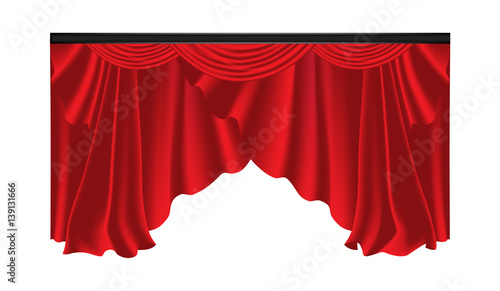 Red luxury curtains and draperies on white background