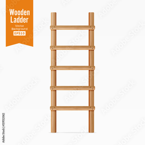 Wooden Ladder Vector. Isolated On White Background. Realistic Illustration.