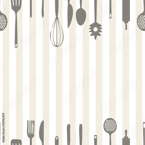 seamless kitchen tools pattern with stripe background