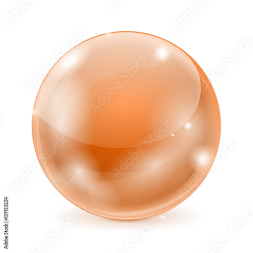 Orange glass ball. Shiny 3d sphere