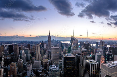 Aerial view of Manhattan Skyline at sunset - New York  USA