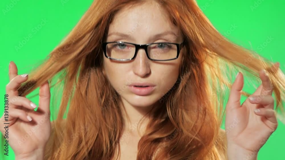 Sexy Redhead Girl Posing In Underwear Slowmotion Green Screen Alpha Stock Video Adobe Stock 