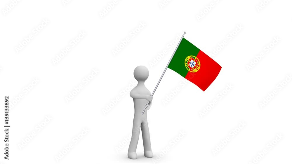 Portugal waving flag. 3d Man holding and waving Portuguese flag. Loop. Alpha. Portugal waving flag. 3d Man holding and waving Portuguese flag. Loop. Alpha.