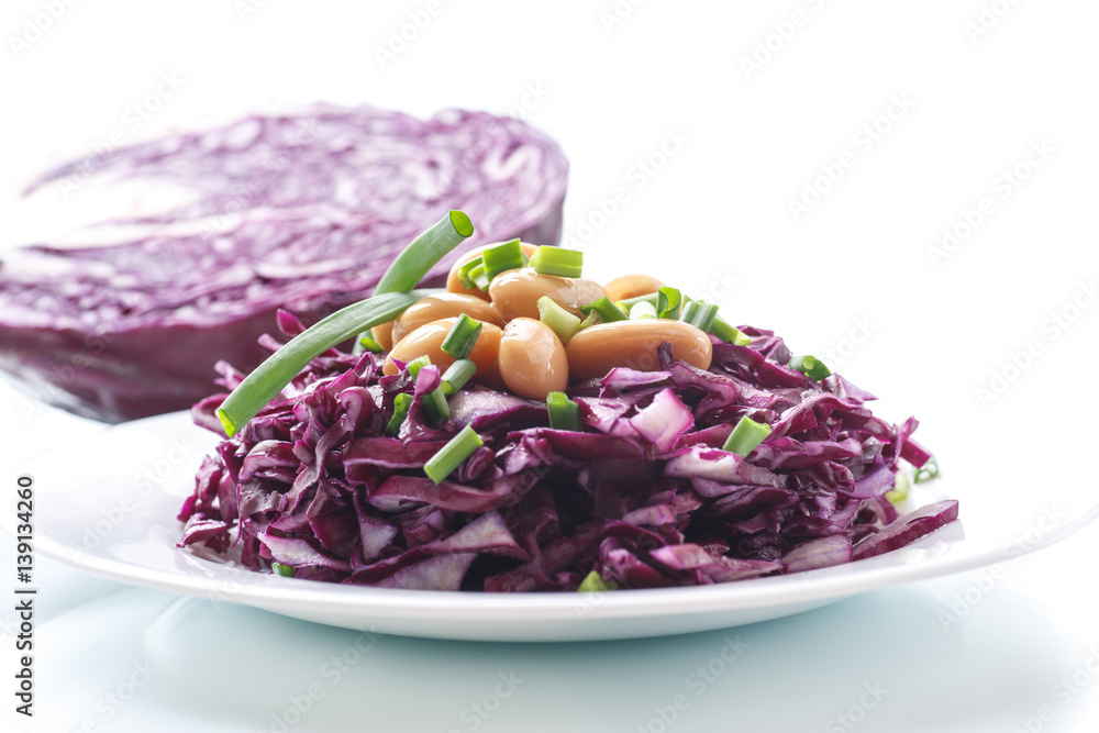 fresh salad of red cabbage with boiled beans fresh salad of red cabbage with boiled beans