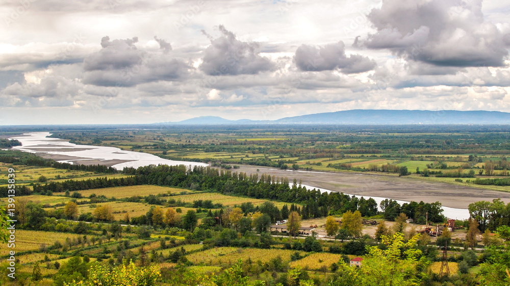 Panorama floodplain river Rioni