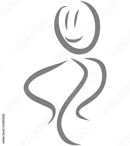 Strichmann schaut und hat Hände am Körper