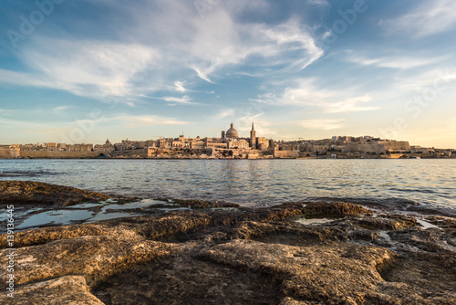 Valletta, the Capital City of Malta in the sunset light, view from Sliema.