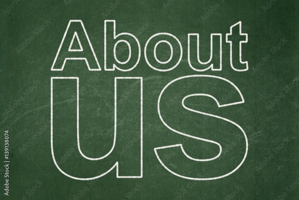 Obraz premium Advertising concept: About Us on chalkboard background