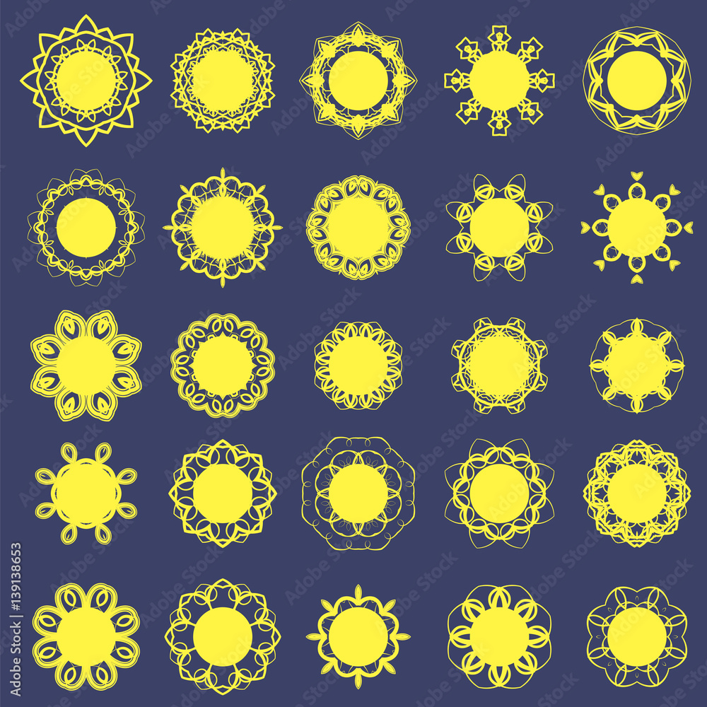 Different Sun Icons Isolated on Blue Background