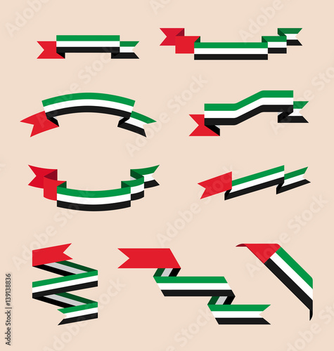 Vector set of skrolled isolated ribbons or banners in colors of flag of United Arab Emirates.