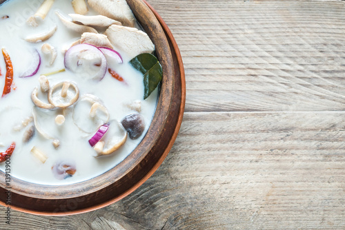 Bowl of thai tom kha kai soup