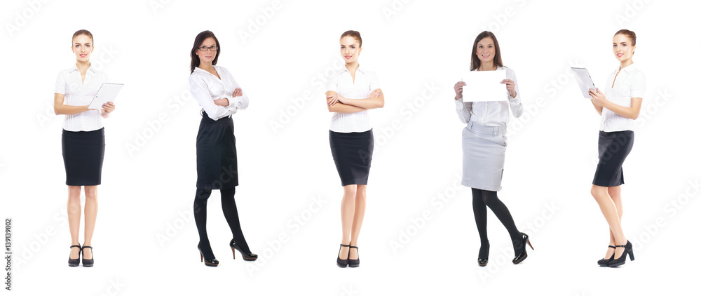 Obraz premium Set of beautiful, attractive businesswoman isolated on white. Business, career success concept.