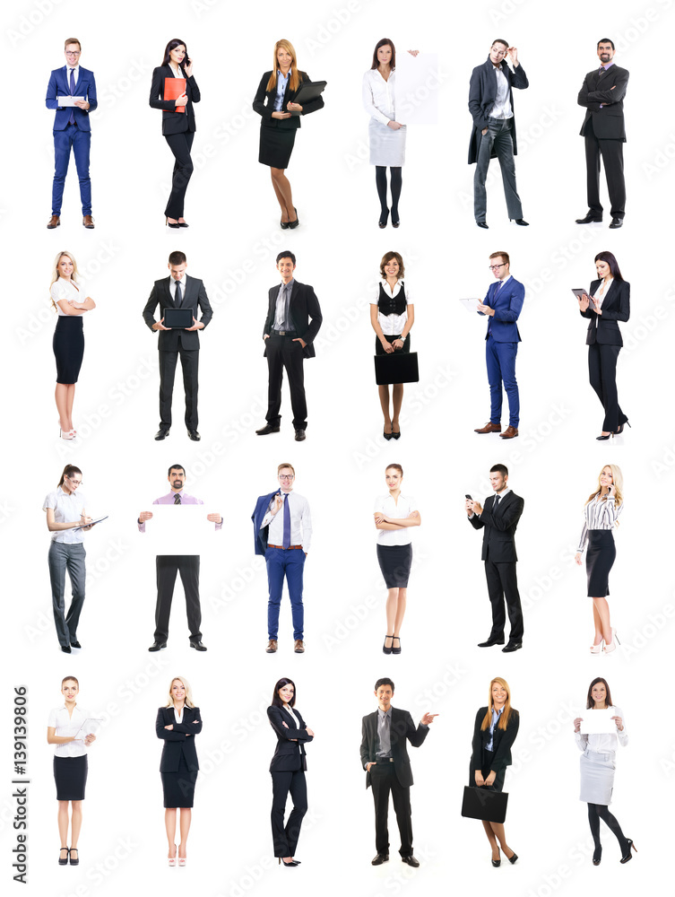 Set of business people isolated on white.