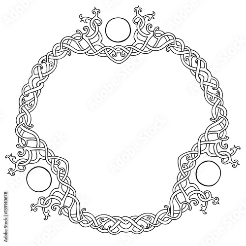Vector illustration of Celtic knot circle frame black and white