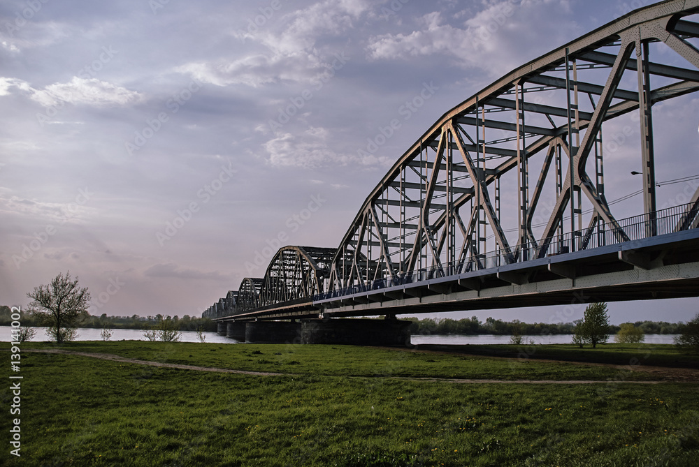 Arched, steel road bridge over the River Vistula in Grudziadz in Poland.