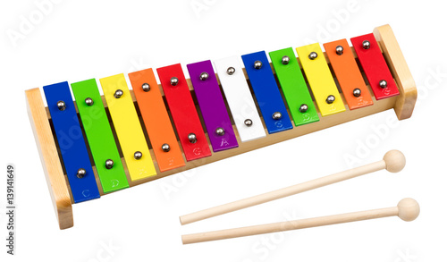 Rainbow Colored Wooden Xylophone Isolated on White Background