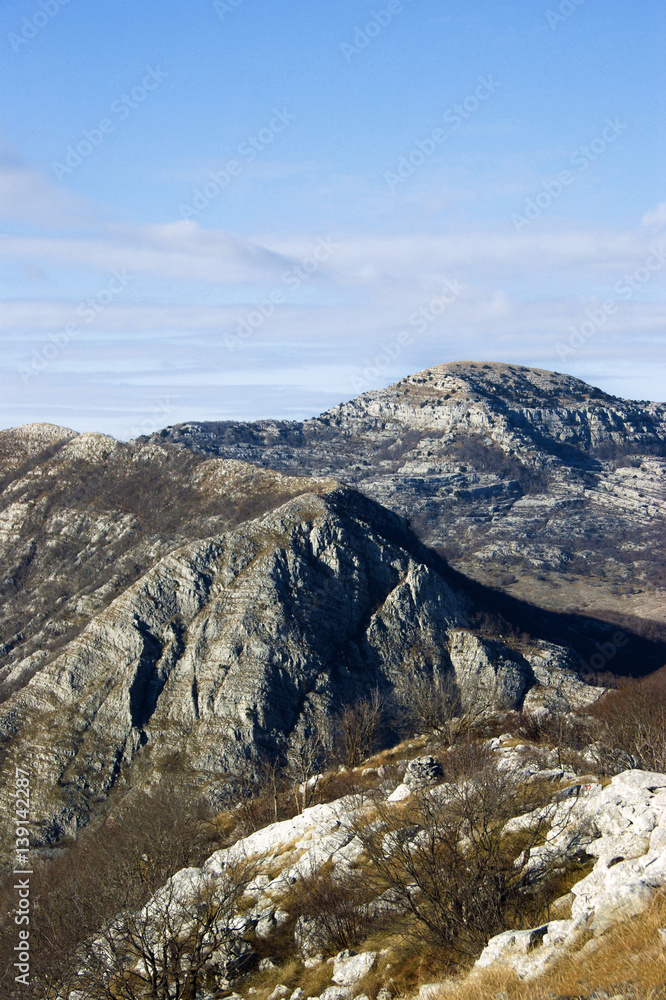 The mountain range Dobrostica and the peak of the Subra in the mountain range Orien, Montenegro