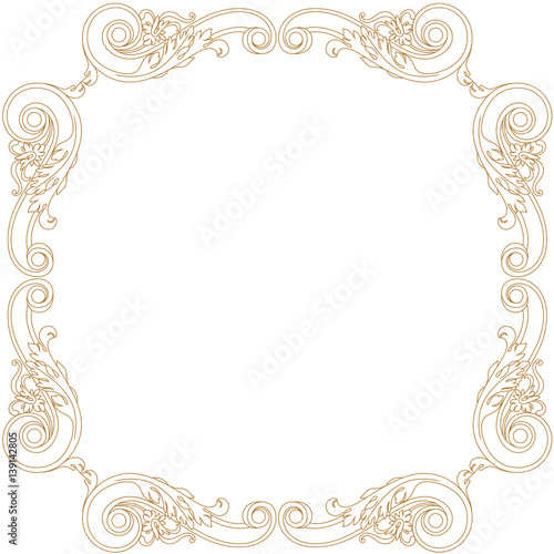 Golden vintage border frame engraving with retro ornament pattern in antique baroque style decorative design. Vector.
