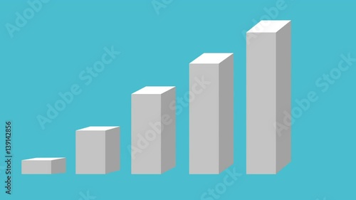 3d bar chart animation, rising up in stages blue and white