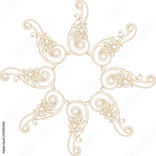 Golden vintage baroque ornament, corner. Retro pattern antique style acanthus. Decorative design element filigree calligraphy vector. - stock vector