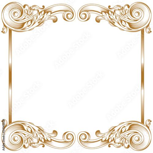 Golden vintage border frame engraving with retro ornament pattern in antique baroque style decorative design. Vector.