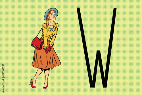 Retro woman wants to pee in the toilet