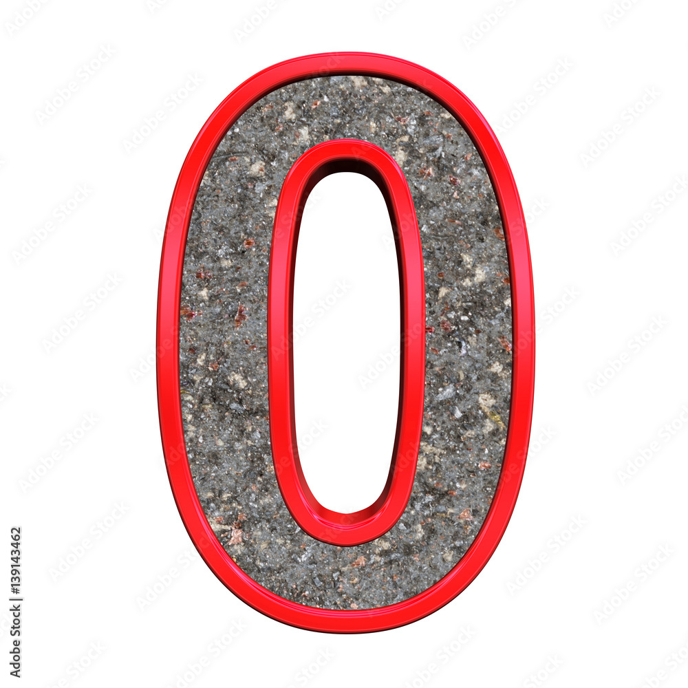 One digit from corroded steel with red frame alphabet set, isolated on white. 3D illustration. One digit from corroded steel with red frame alphabet set, isolated on white. 3D illustration.