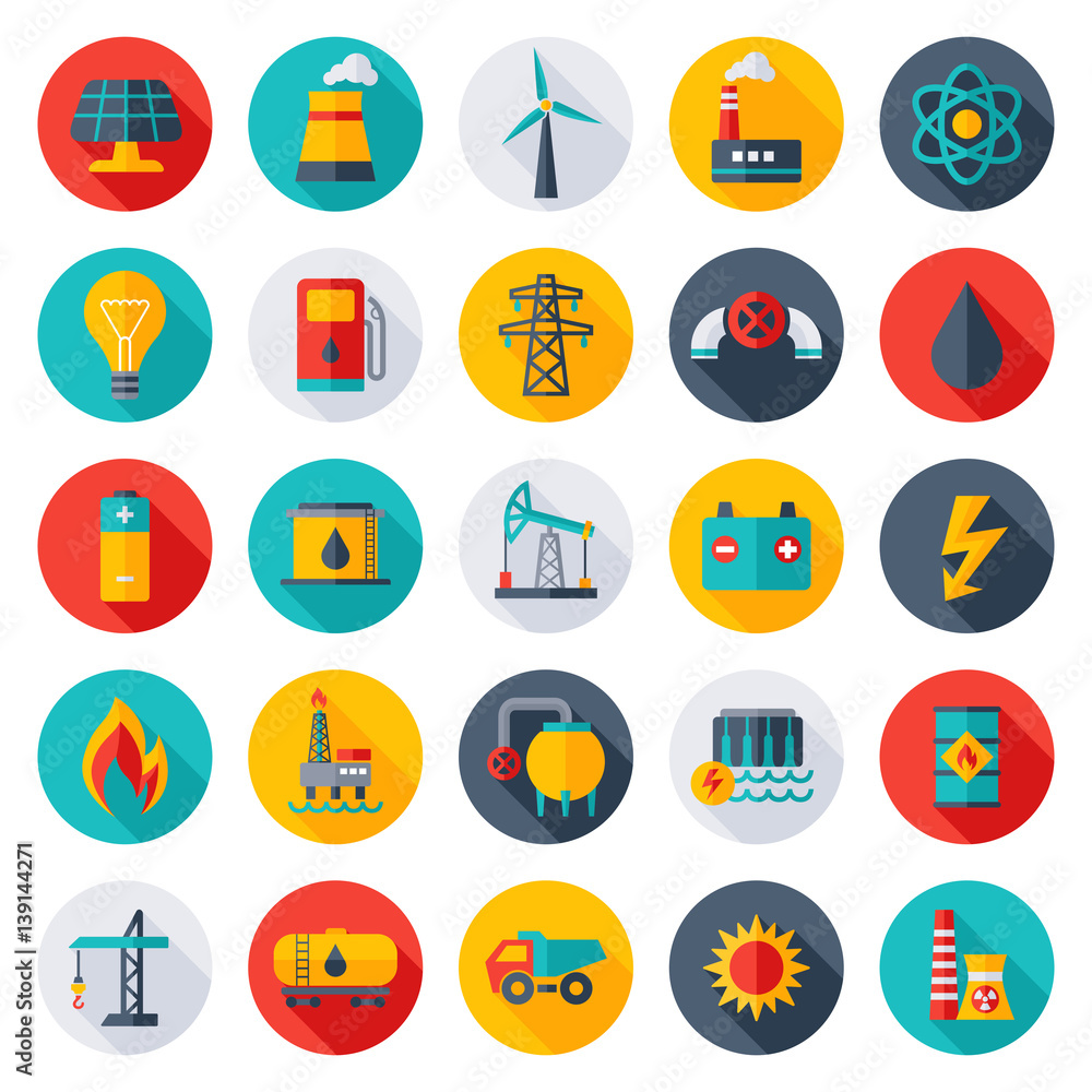Power Industry Flat Round Icons - illustration