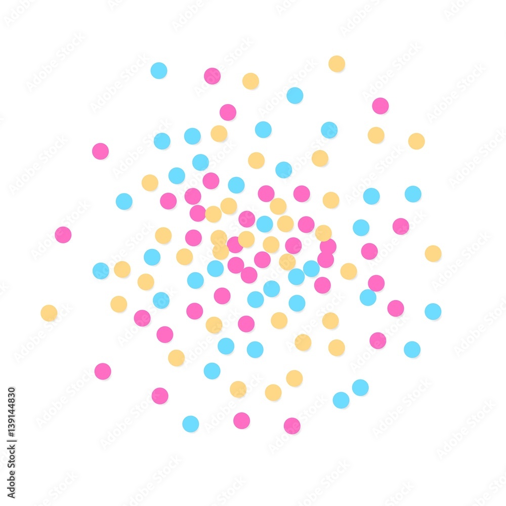 Multi coloured Confetti with shadows spread on transparent background