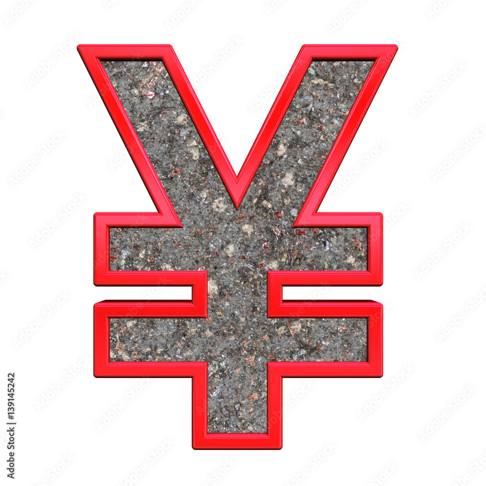 Fototapeta premium Yen sign from corroded steel with red frame alphabet set, isolated on white. 3D illustration.