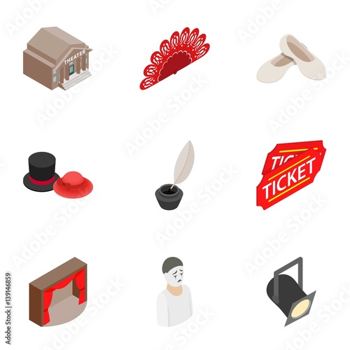 Culture and art icons set, isometric 3d style