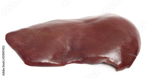 Raw pig liver isolated on white background