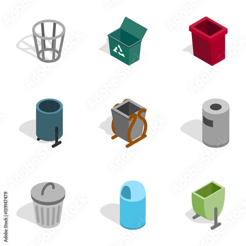 Waste equipment icons, isometric 3d style