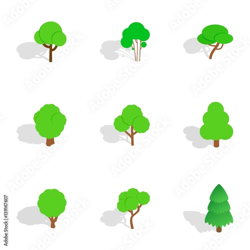 Green tree icons  isometric 3d style