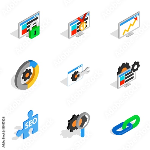 SEO icons, isometric 3d style