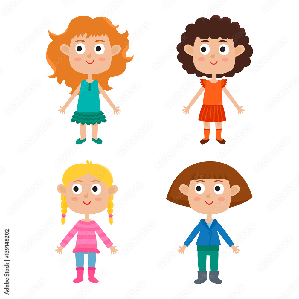 Young european girls body template: front. Cute cartoon girls is Young european girls body template: front. Cute cartoon girls is