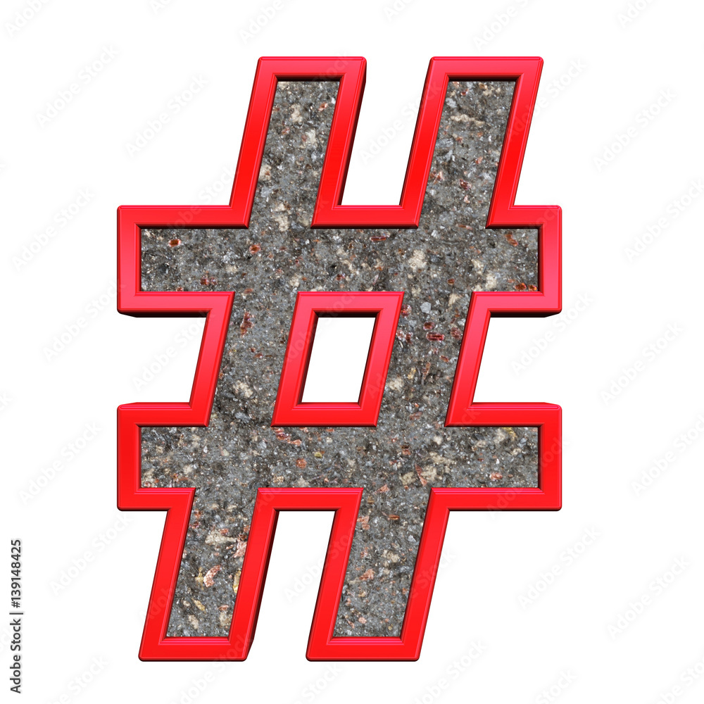 Obraz premium Number mark from corroded steel with red frame alphabet set, isolated on white. 3D illustration.