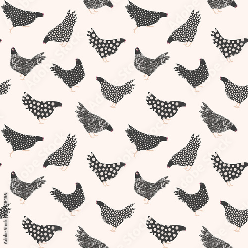 Vector seamless pattern with hens